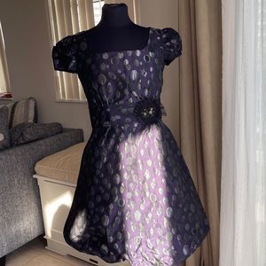ALLURE NOIR Black Dots Purple Cap Sleeve Bubble Hem Cinched Waist 6